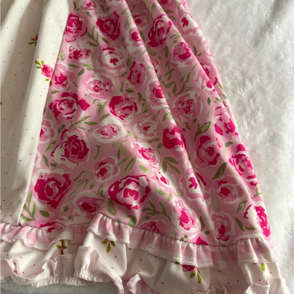 Boutique White Pink Red Roses Flowers Dots Gingham Ruffles Girls Dress 14/16 - Picture 7 of 9